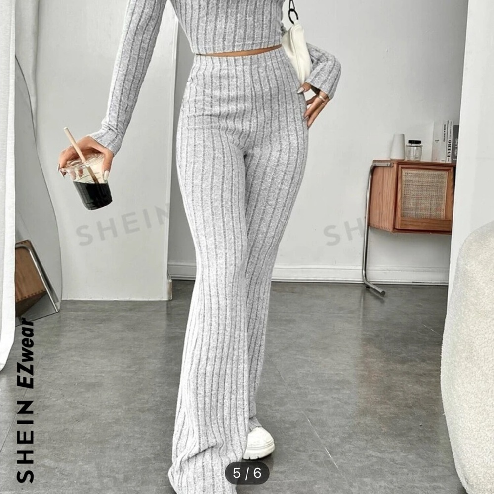 SHEIN Gray Ribbed Knit Pants